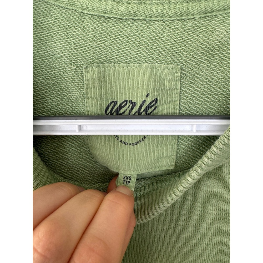 Aerie Women Green Oversized Crochet Lace Back Crewneck Sweatshirt XXS - Picture 2 of 5